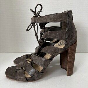 Vince Camuto Phandras Stacked Heel Sandal Heels Dark Taupe Women's 8 M